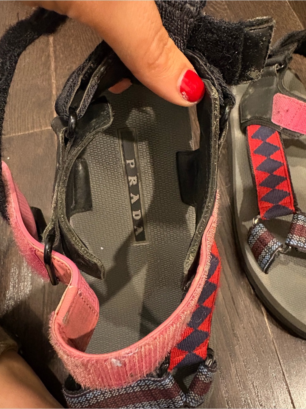 Prada Pink and Red Webbing Sport Sandals